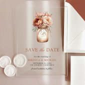 Terracotta Floral Mason Jar Wedding Save the Date Acryl Uitnodigingen