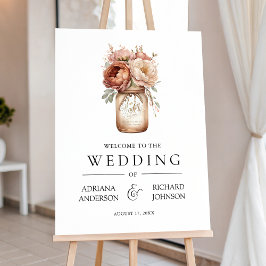 Terracotta Floral Mason Jar Wedding Welcome Sign