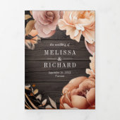 Terracotta Floral Mason Jar Wood QR Code Weddensch Drieluik Uitnodiging (Cover)