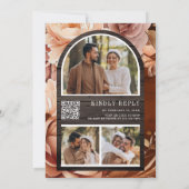 Terracotta Floral Mason Jar Wood QR Code Weddensch Kaart (Achterkant)