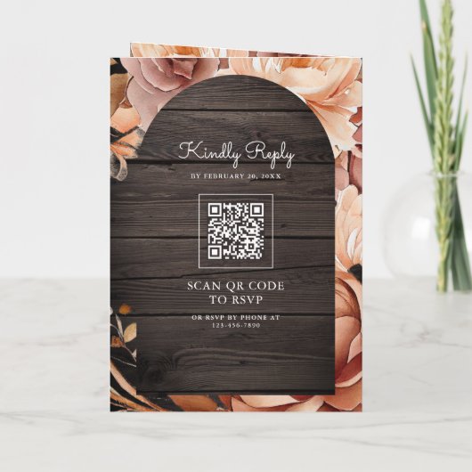 Terracotta Floral Mason Jar Wood QR Code Wedding (Achterkant)