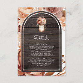 Terracotta Floral Mason Jar Wood Wedding Details Informatiekaartje