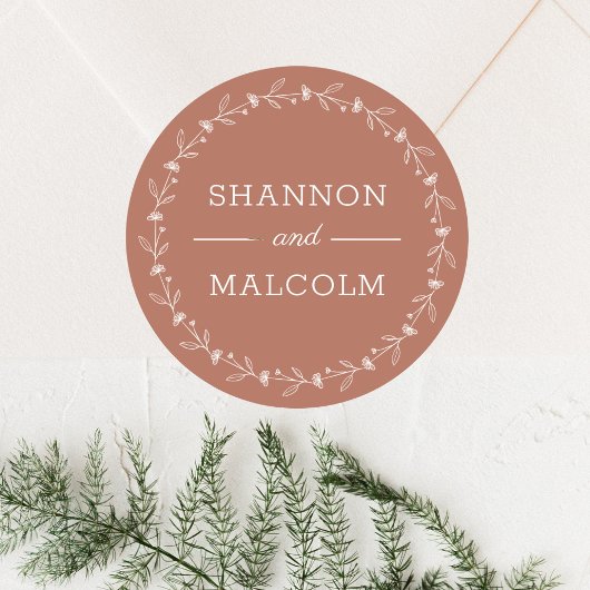 Terracotta Floral Minimalist Wedding Envelope Seal Ronde Sticker