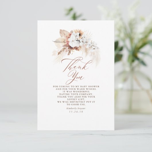 Terracotta Floral Modern Boho Hartelijk dank Bedankkaart (Staand voorkant)