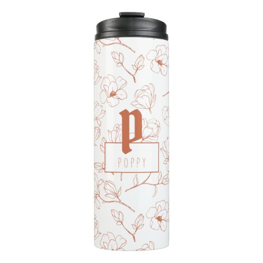 Terracotta Floral Monogram Name Thermal Tumbler Thermosbeker (Voorkant)