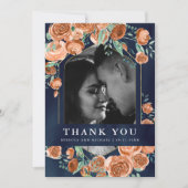 Terracotta Floral Navy Blue Photo Collage Wedding Bedankkaart (Voorkant)