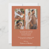 Terracotta Floral Navy Blue Photo Collage Wedding Bedankkaart (Achterkant)