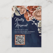 Terracotta Floral Navy Blue QR Code RSVP Weddensch Informatiekaartje (Voorkant)