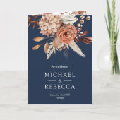 Terracotta Floral Navy Blue QR Code Wedding (Voorkant)