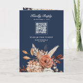 Terracotta Floral Navy Blue QR Code Wedding (Achterkant)