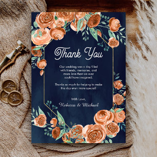 Terracotta Floral Navy Blue Wedding Bedankkaart