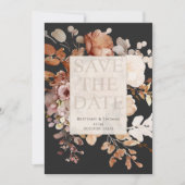 Terracotta Floral op zwart Save the Date Kaart (Voorkant)
