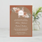 Terracotta Floral Pampas Beige Tan QR Code Wedding Kaart (Staand voorkant)