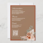 Terracotta Floral Pampas Beige Tan QR Code Wedding Kaart (Achterkant)