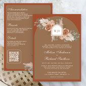 Terracotta Floral Pampas Beige Tan QR Code Wedding Kaart