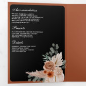 Terracotta Floral Pampas Black QR Code Wedding Drieluik Uitnodiging (Binnenzijde eerst)