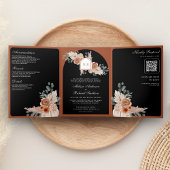 Terracotta Floral Pampas Black QR Code Wedding Drieluik Uitnodiging