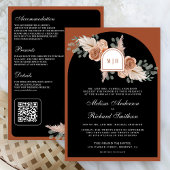 Terracotta Floral Pampas Black QR Code Wedding Kaart