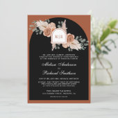 Terracotta Floral Pampas Black QR Code Wedding Kaart (Staand voorkant)