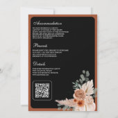 Terracotta Floral Pampas Black QR Code Wedding Kaart (Achterkant)