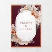 Terracotta Floral Pampas Burgundy QR Code Wedding Drieluik Uitnodiging (Cover)
