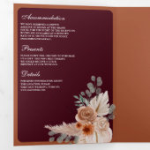 Terracotta Floral Pampas Burgundy QR Code Wedding Drieluik Uitnodiging (Binnenzijde eerst)