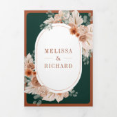 Terracotta Floral Pampas Emerald QR Code Wedding Drieluik Uitnodiging (Cover)
