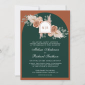 Terracotta Floral Pampas Emerald QR Code Wedding Kaart (Voorkant)