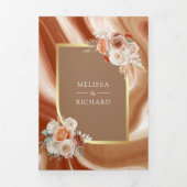 Terracotta Floral Pampas Gold Beige Wedding Drieluik Uitnodiging (Cover)