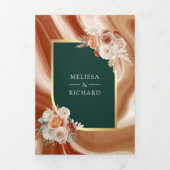 Terracotta Floral Pampas Gold Emerald Wedding Drieluik Uitnodiging (Cover)