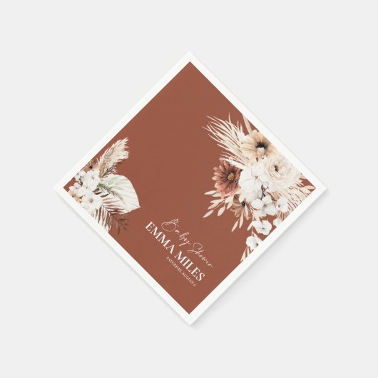 Terracotta Floral Pampas Grass Baby shower Napkins Servet (Hoek)