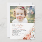 Terracotta Floral Pampas Grass Baptism Foto Kaart (Voorkant)