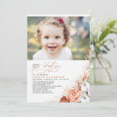 Terracotta Floral Pampas Grass Baptism Foto Kaart (Staand voorkant)