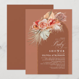 Terracotta Floral Pampas Grass Boho Baby shower Kaart