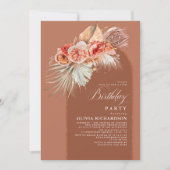 Terracotta Floral Pampas Grass Boho Birthday Party Kaart (Voorkant)