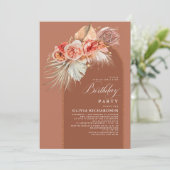 Terracotta Floral Pampas Grass Boho Birthday Party Kaart (Staand voorkant)