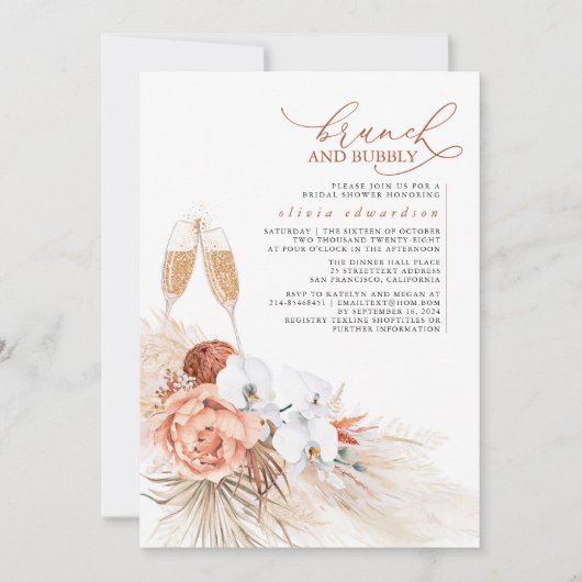 Terracotta Floral Pampas Grass Brunch en Bubble Kaart (Voorkant)