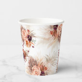 Terracotta Floral Pampas Grass Elegant Exotisch Papieren Bekers (Achterkant)