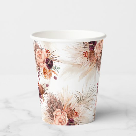 Terracotta Floral Pampas Grass Elegant Exotisch Papieren Bekers (Achterkant)