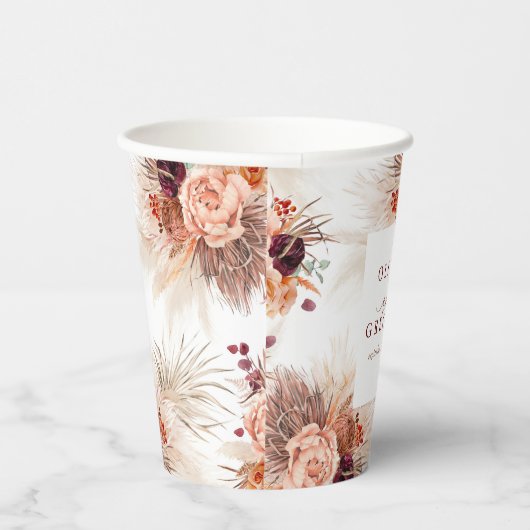 Terracotta Floral Pampas Grass Elegant Exotisch Papieren Bekers (Rechts)