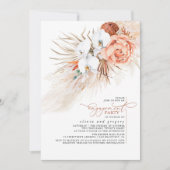 Terracotta Floral Pampas Grass Engagement Party Kaart (Voorkant)