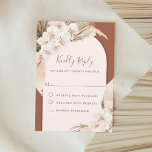 Terracotta Floral Pampas Grass Fall Wedding RSVP Kaartje<br><div class="desc">Deze terracotta RSVP is perfect voor valbruiloften en komt overeen met de Pampas Grass Terracotta trouwuitnodigingen, en bevat bouquets van witte tropische orchideeën, pampas gras en gedroogde palmbladschijfjes die de boog versieren, met een stevige terracotta kleur op de achterkant. Vind de passende producten in het collectie of bericht me door...</div>