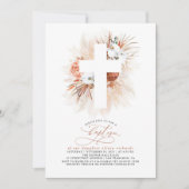 Terracotta Floral Pampas Grass Modern Baptism Invi Kaart (Voorkant)