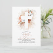 Terracotta Floral Pampas Grass Modern Baptism Invi Kaart (Staand voorkant)