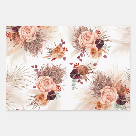 Terracotta Floral Pampas Grass Pattern Elegant Inpakpapier Vel (Voorkant 3)