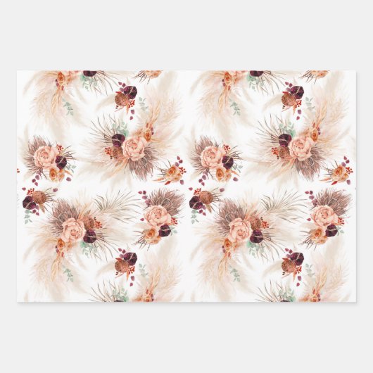Terracotta Floral Pampas Grass Pattern Elegant Inpakpapier Vel (Voorkant 2)