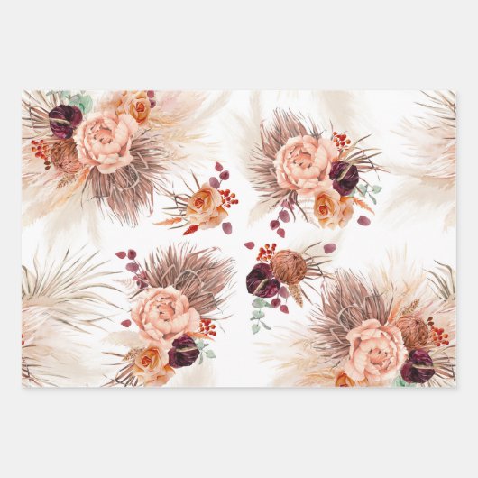 Terracotta Floral Pampas Grass Pattern Elegant Inpakpapier Vel (Voorkant)