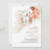 Terracotta Floral Pampas Grass Tropical Wedding Kaart (Voorkant)