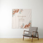 Terracotta Floral Pampas Grass Wedding Achtergrond Wandkleed (In situ)