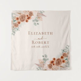 Terracotta Floral Pampas Grass Wedding Achtergrond Wandkleed